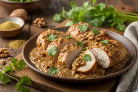 Куриная грудка в ореховом соусе с кориандром