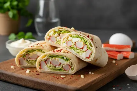 Лаваш с крабовыми палочками и яйцом - вкусная быстрая закуска