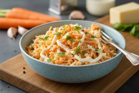 Салат из моркови с чесноком и сыром