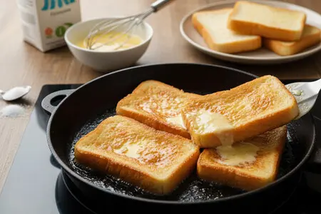 Гренки из батона с яйцом и молоком на сковороде