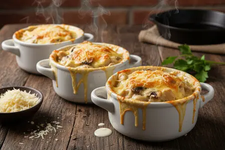 Жюльен из грибов и курицы - классический рецепт в духовке со сливками и сыром