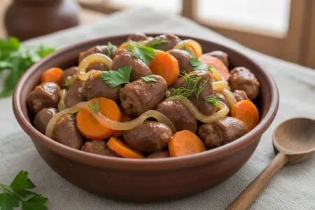 Куриные сердечки, тушённые с луком и морковью: домашний рецепт и советы