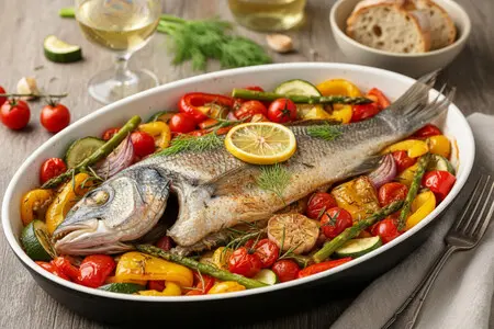 Рыба запеченная в духовке с овощами