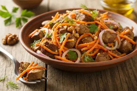 Салат из куриной печени с морковью - полезная закуска