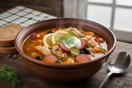 Солянка с курицей и колбасой: сытный и ароматный суп