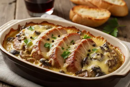 Мясо по-купечески с грибами и сыром - рецепт для всей семьи