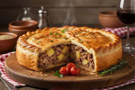 Пирог с мясной начинкой и картофелем - сытный домашний рецепт