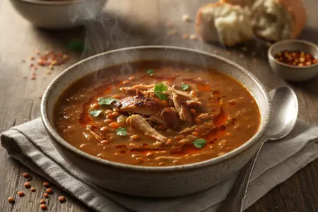 Горячий суп с чечевицей и копчёной курицей - сытный и ароматный рецепт