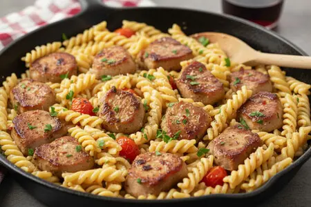 Свинина с макаронами на сковороде - просто и вкусно!