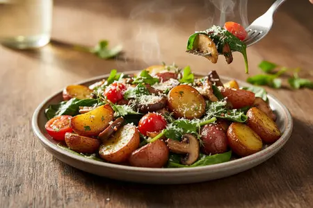 Тёплый салат с картофелем и грибами - уютный зимний рецепт