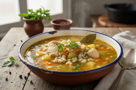 Суп с перловкой на курином бульоне - сытно, вкусно, полезно