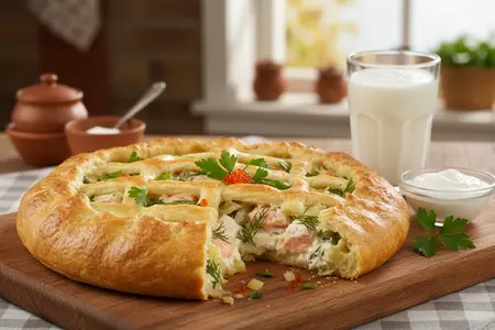 Заливной пирог с рыбой на кефире - простой и вкусный рецепт для всей семьи