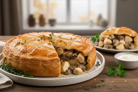 Пирог из слоёного теста с курицей - сытная и ароматная выпечка