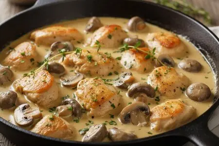 Курица в сливочном соусе с грибами на сковороде - быстро и очень вкусно!