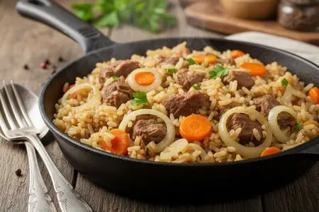Рис с тушенкой, морковью и луком на сковороде: лучший рецепт и советы