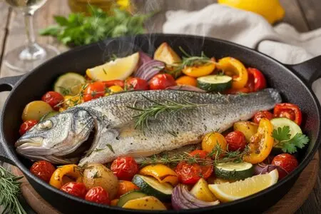 Рыба, запечённая с овощами - идеальный ужин к 23 февраля