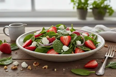 Салат с клубникой, шпинатом и козьим сыром - романтическая закуска к 14 февраля