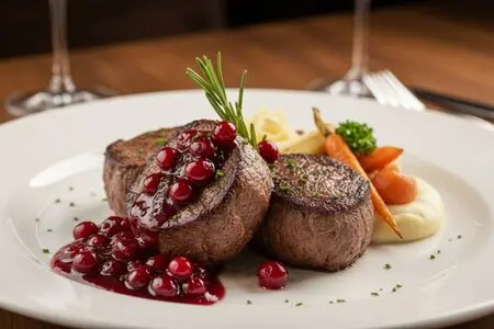 Медальоны из говядины с клюквенным соусом - изысканный романтический ужин
