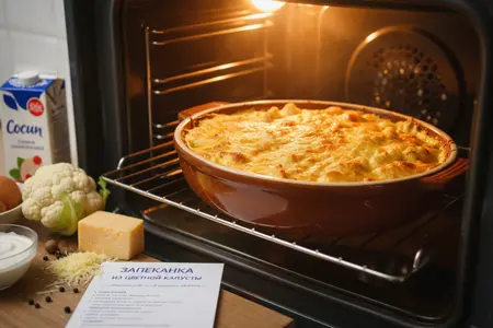 Запеканка из цветной капусты в духовке с яйцом, сыром и сметаной: нежная внутри, румяная сверху