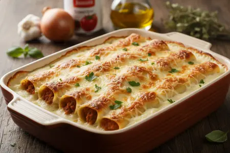 Каннеллони с фаршем: сочные трубочки под соусом и сырной корочкой