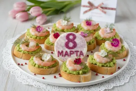 Канапе с креветками и авокадо к 8 марта - изысканная закуска для весеннего праздника