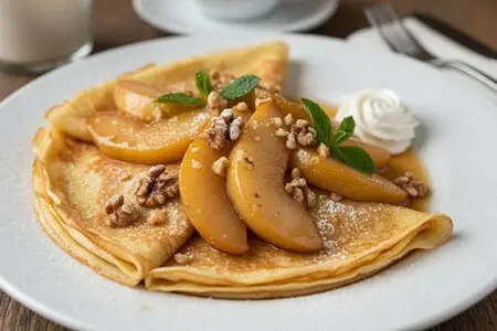 Блины с карамелизированными грушами на Масленицу