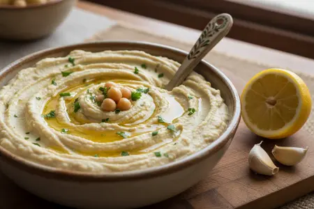 Хумус из нута с лимонным соком, чесноком и оливковым маслом