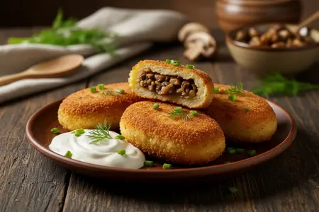 Картофельные зразы с грибами: румяные котлеты из пюре с сочной начинкой