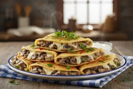 Блины с грибами и сыром на Масленицу - сытное и ароматное блюдо