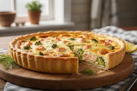 Киш с брокколи и лососем к 8 марта - изысканное и сытное блюдо