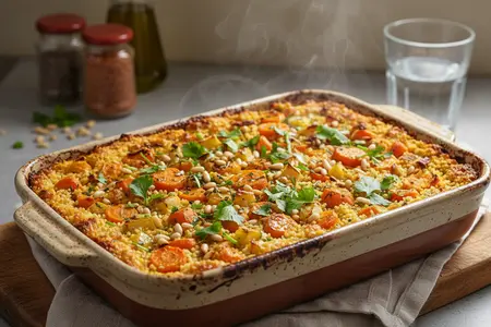 Ароматное блюдо с восточным колоритом: кускус, запечённый с морковью