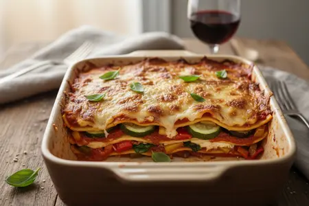 Постная лазанья с овощами и томатным соусом