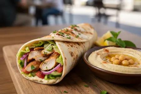 Постная шаурма с овощами и хумусом