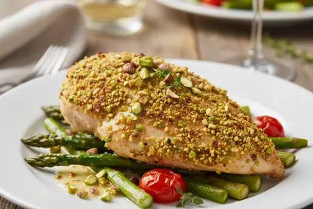 Куриная грудка с фисташковой корочкой - оригинальный рецепт на 8 марта