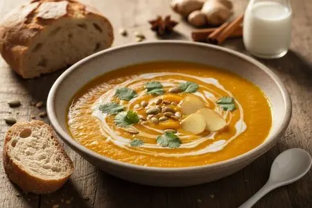Постный суп-пюре из тыквы с кокосовым молоком и имбирём