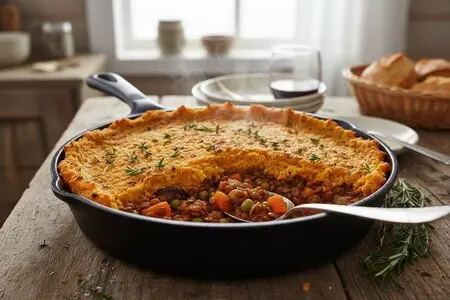 Пастуший пирог с чечевицей и пюре из батата