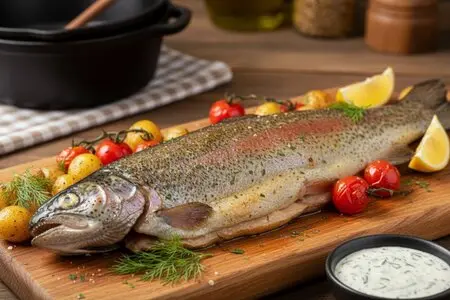 Форель, запечённая с апельсинами и розмарином к 8 марта