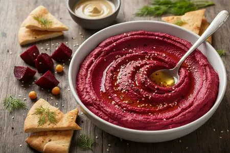 Свекольный хумус с кунжутом: яркая и полезная закуска