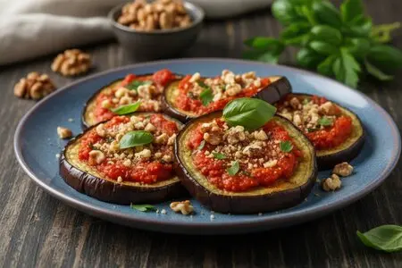 Печёные баклажаны с томатным соусом и орехами: яркий рецепт Востока