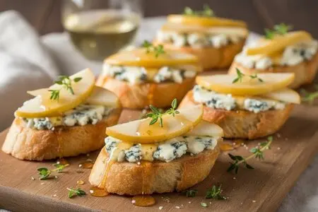 Мини-кростини с грушей, голубым сыром и мёдом - изысканная закуска к 8 марта