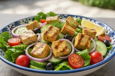 Греческий салат с тофу вместо феты: вкусный постный вариант