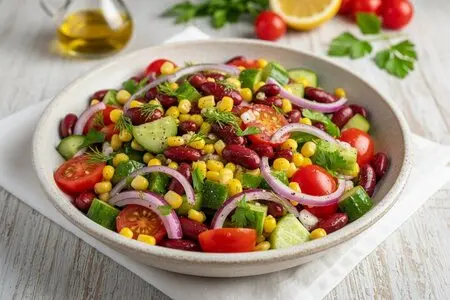 Салат с фасолью и кукурузой - просто, быстро, сытно!