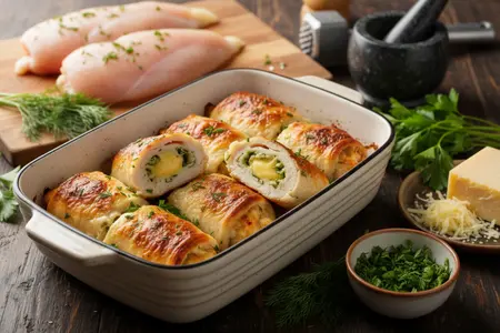 Домашний ужин: нежные куриные рулетики с сыром и зеленью