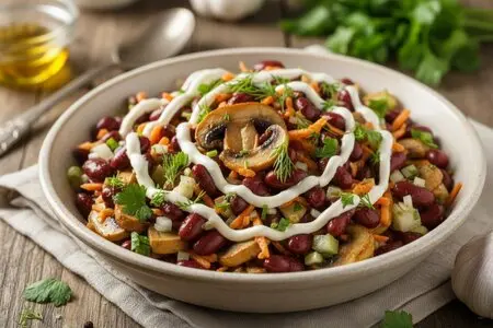 Салат с фасолью консервированной и грибами - быстрый и сытный рецепт
