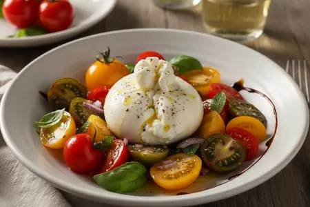 Вкус солнечной Италии: освежающий салат с сыром буррата и сладкими помидорами