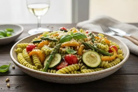 Паста с соусом песто и овощами - вкусный и быстрый ужин в Пост