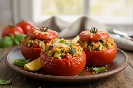 Фаршированные томаты с булгуром и кабачками