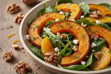 Постный салат из печёной тыквы, апельсина и грецких орехов - простой и вкусный рецепт