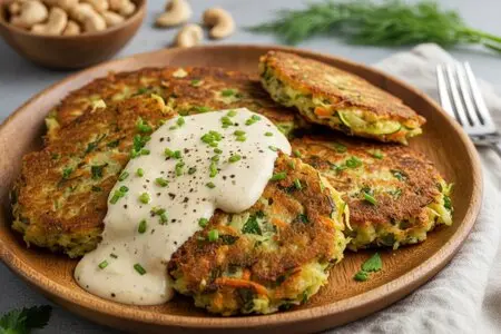 Овощные драники с соусом из кешью - сытный постный обед
