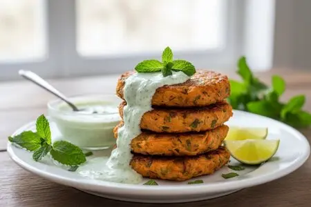 Постные морковные котлеты с мятным соусом - простой, свежий и ароматный рецепт